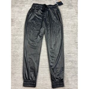 LA Winner Jogger Women Small Black Faux Leather High Rise Elastic Waist